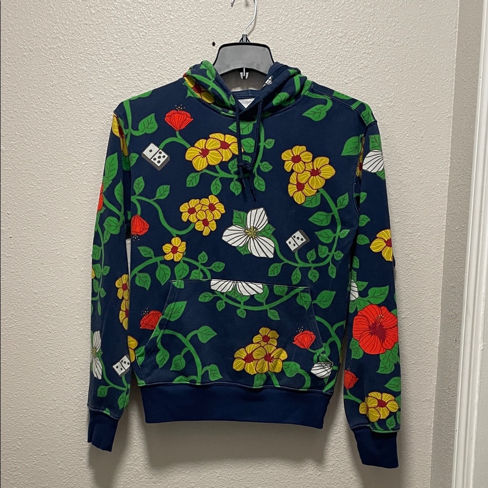 Roberto Lugo Blue Hoodie with Floral Design - Unisex